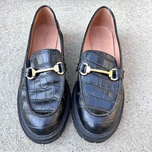 Madewell Sz 9 Black Bradley Hardware Lugsole Loafer in Croc Embossed Leather